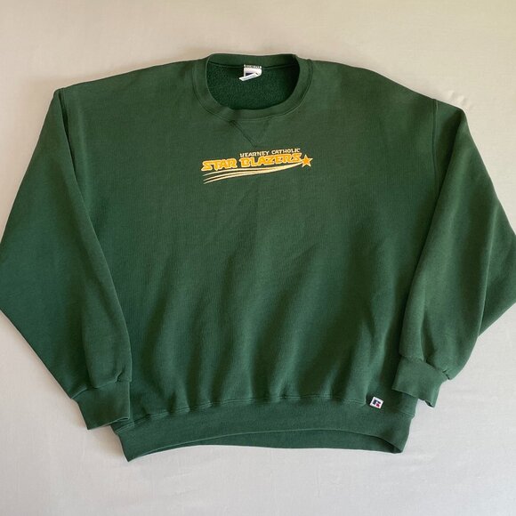 VINTAGE Russell Kearney Catholic Sweatshirt Green | Yellow Embroidery | Mens XL - Picture 1 of 8